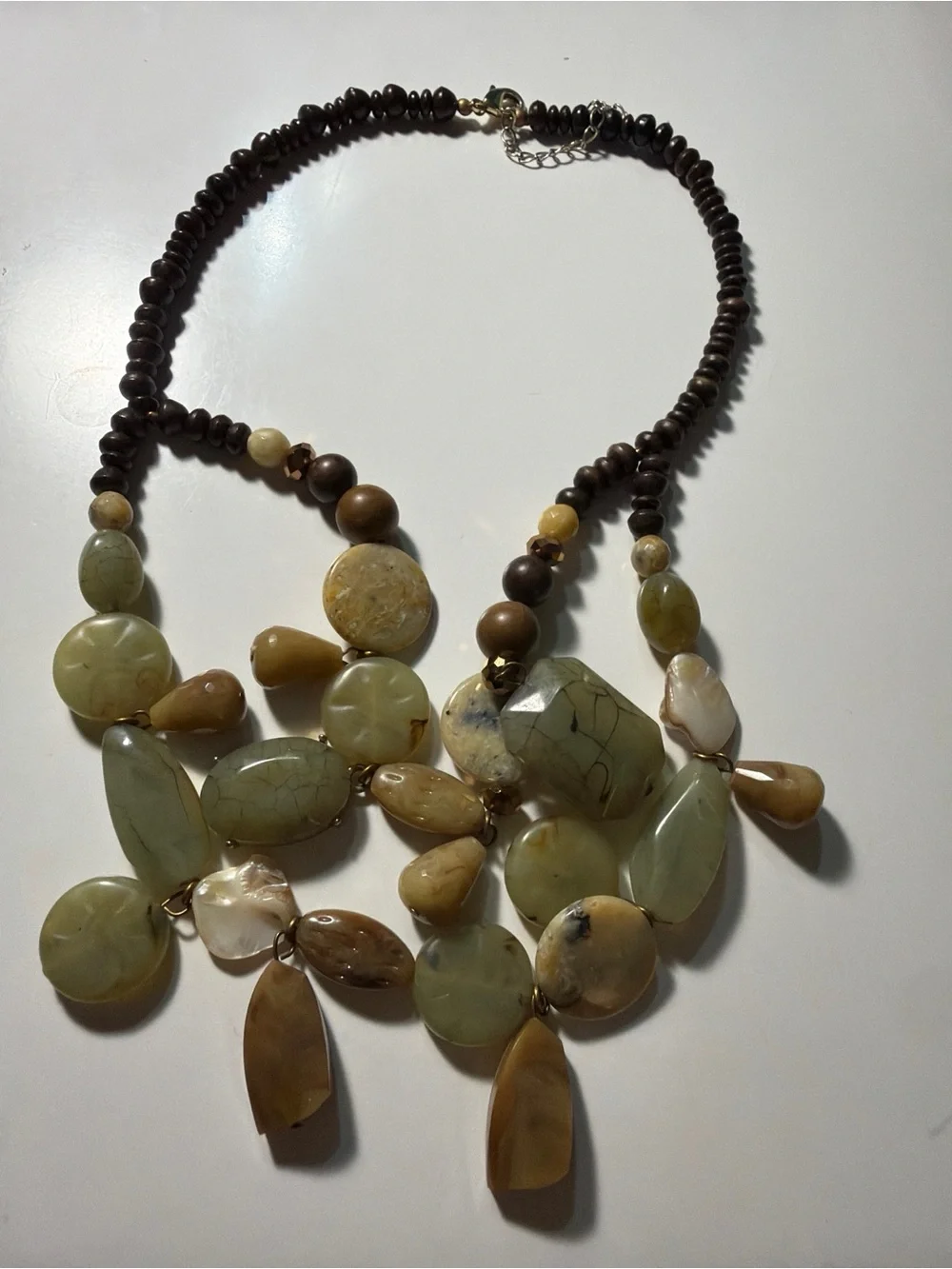 Layered Olive Green and Brown Statement Boho Necklace Earthy tones Chunky Bib